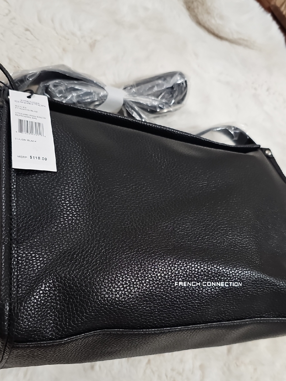 French Connection Black Textured Pebbled Leather Shoulder Bag